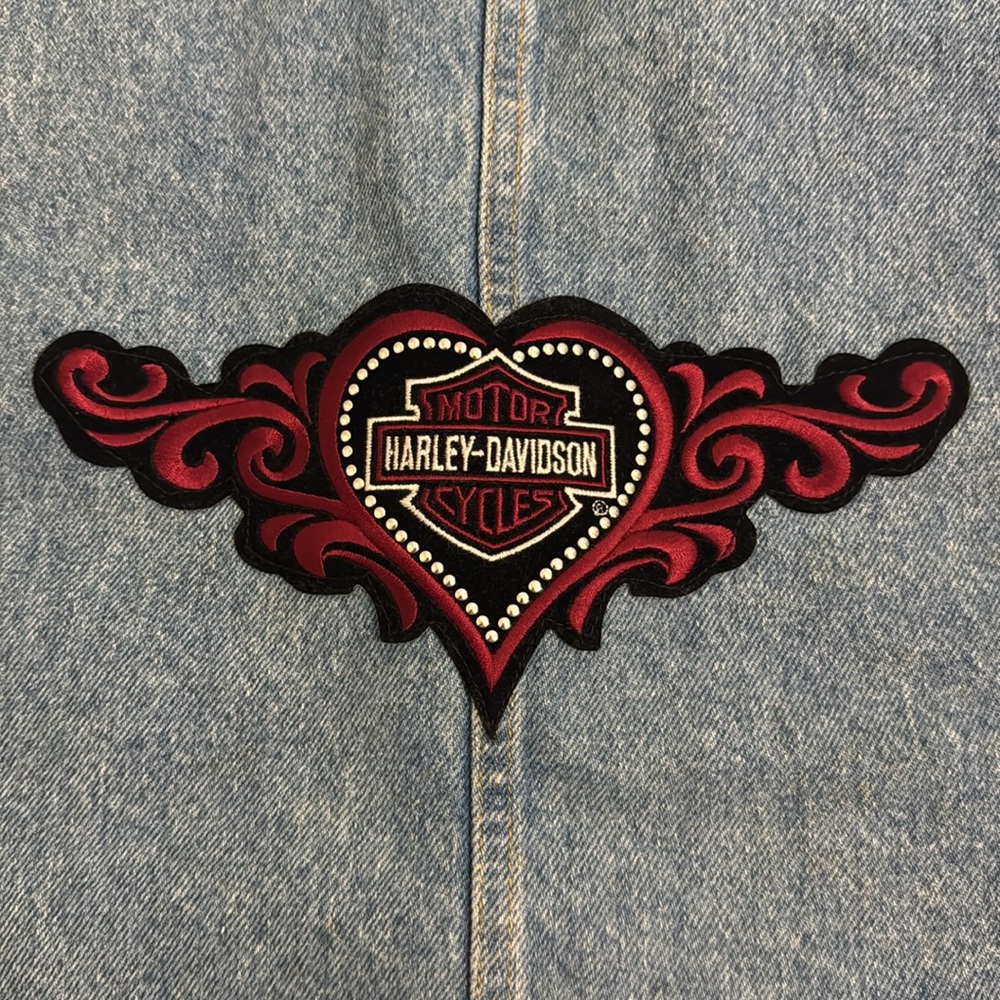 Vintage Harley-Davidson Custom Patch Denim Vest Y2K Biker Style Women’s‎ M - Picture 13 of 15
